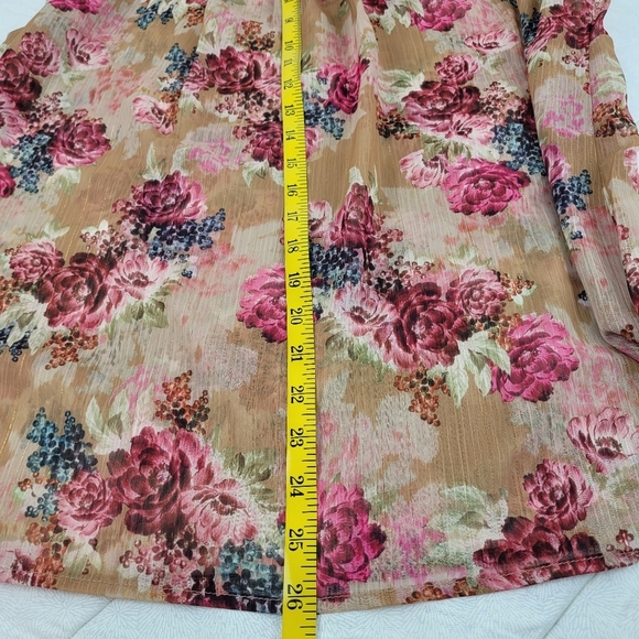 Torrid tan pink moody floral sheer blouse ruffle cap sleeves fairy girly M/L - Picture 8 of 11